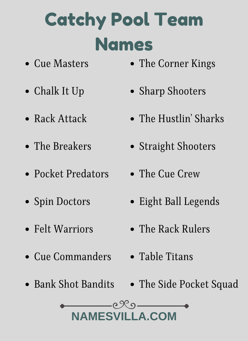 Catchy Pool Team Names