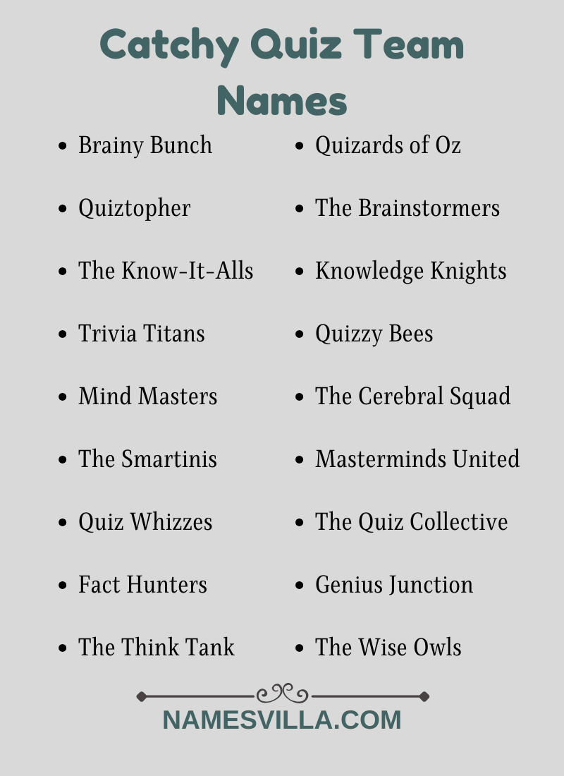 Catchy Quiz Team Names