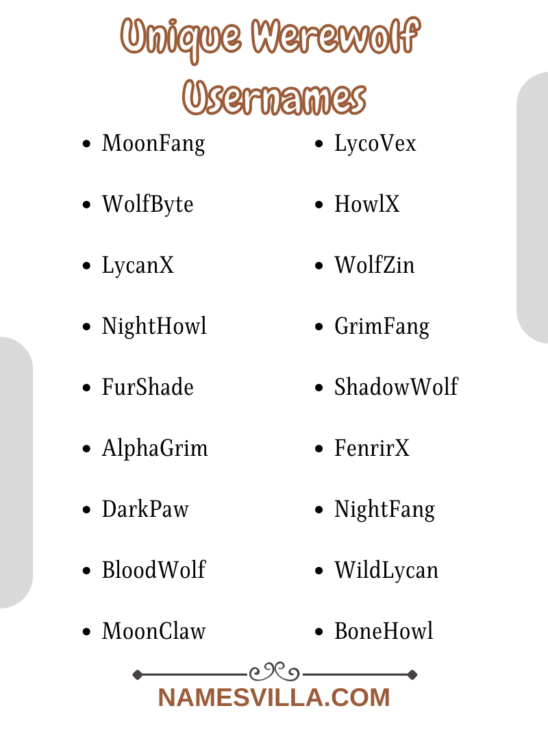 Unique Werewolf Usernames