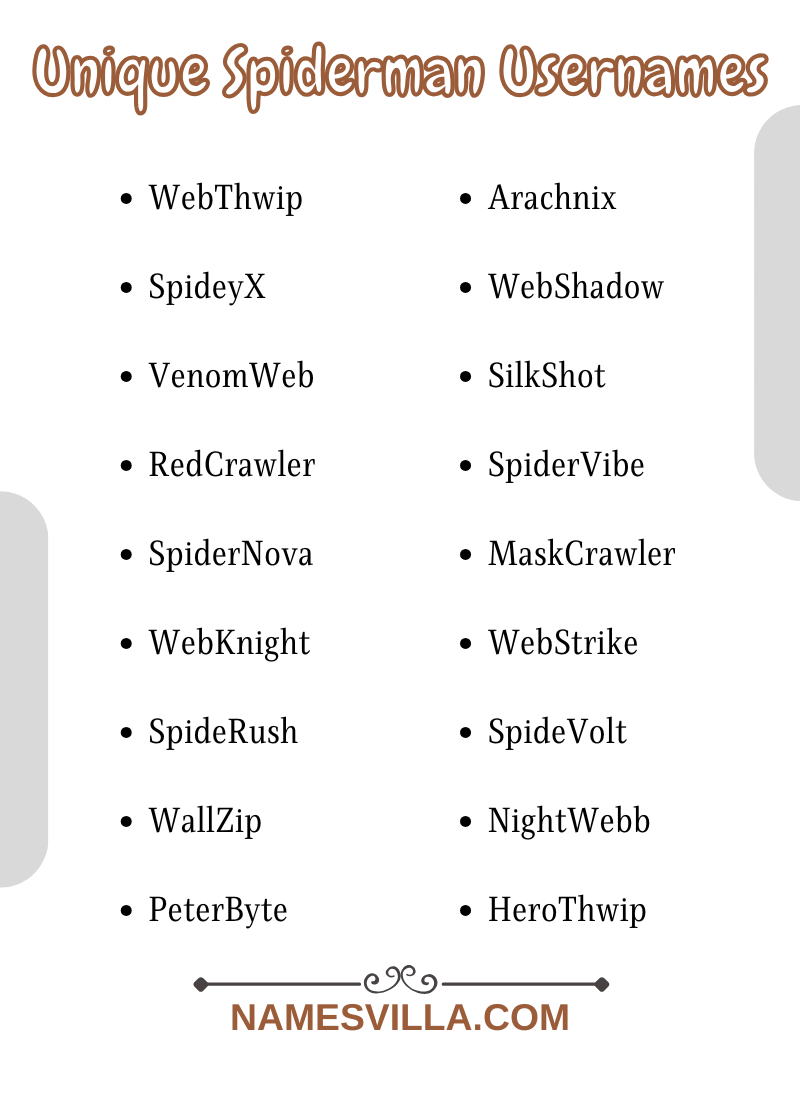 Unique Spiderman Usernames