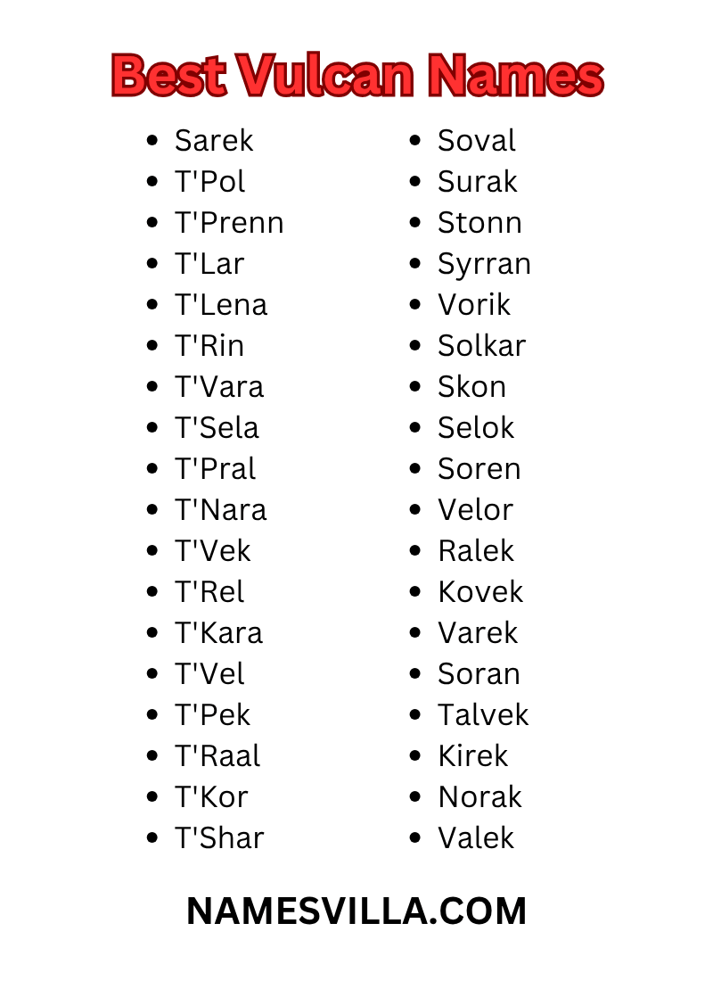 Best Vulcan Names
